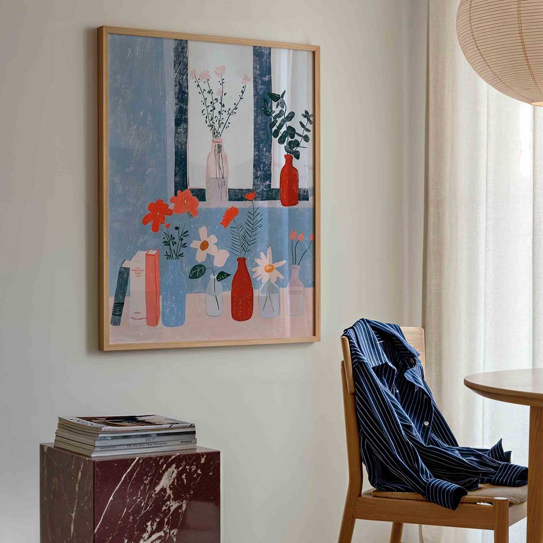 Bloemen in vazen – kleurrijke illustratie poster in staand formaat