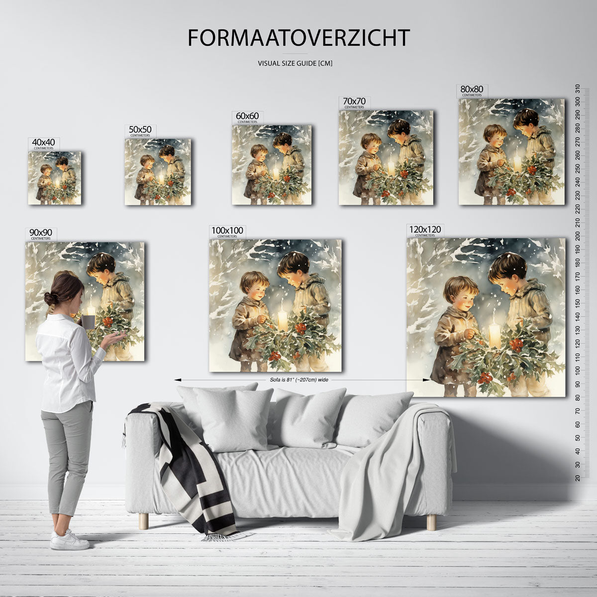 Kinderen met kaars – vierkante muurposter voor kerst