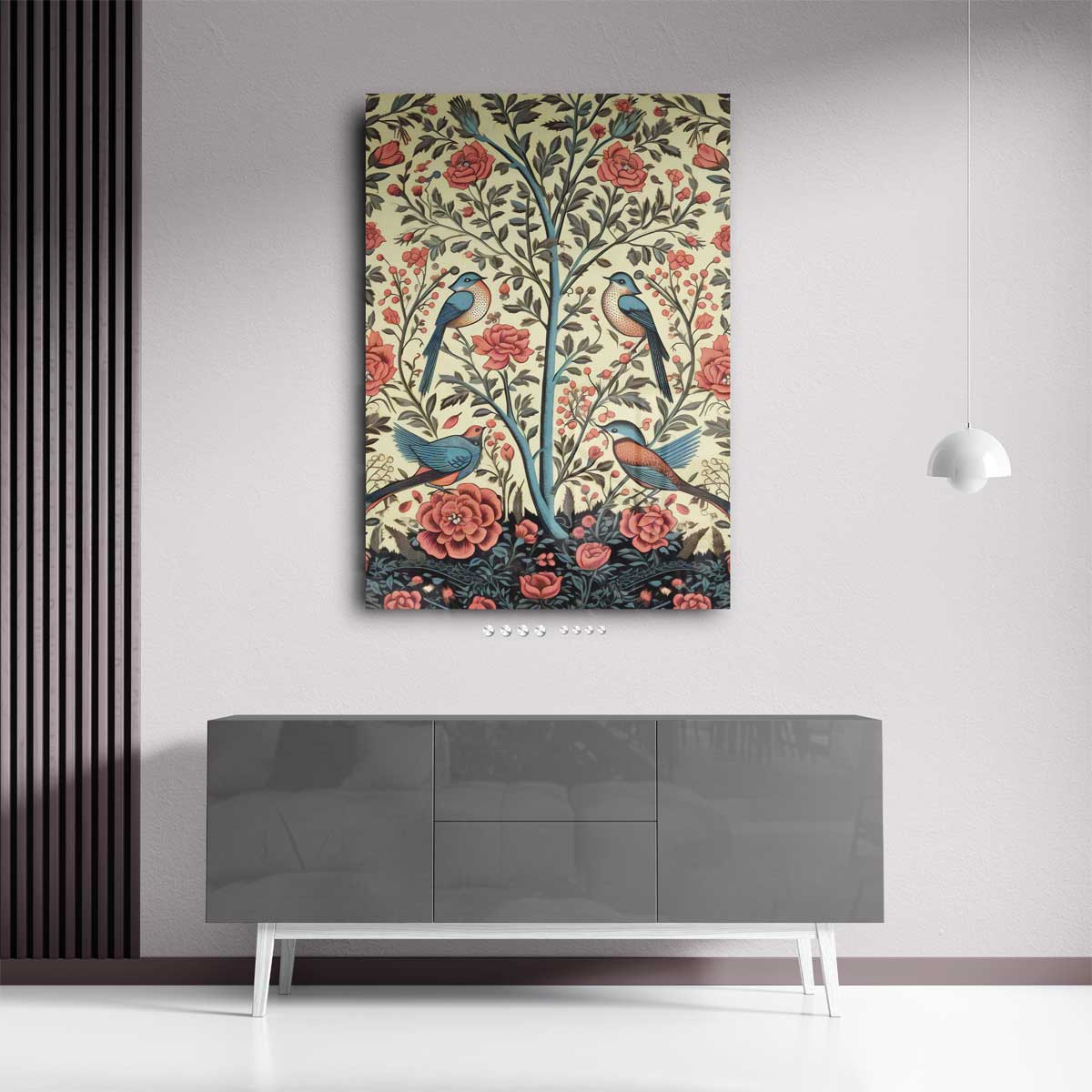 Vliegende Vrienden in Bloemenpracht – staand kunstwerk voor modern interieur