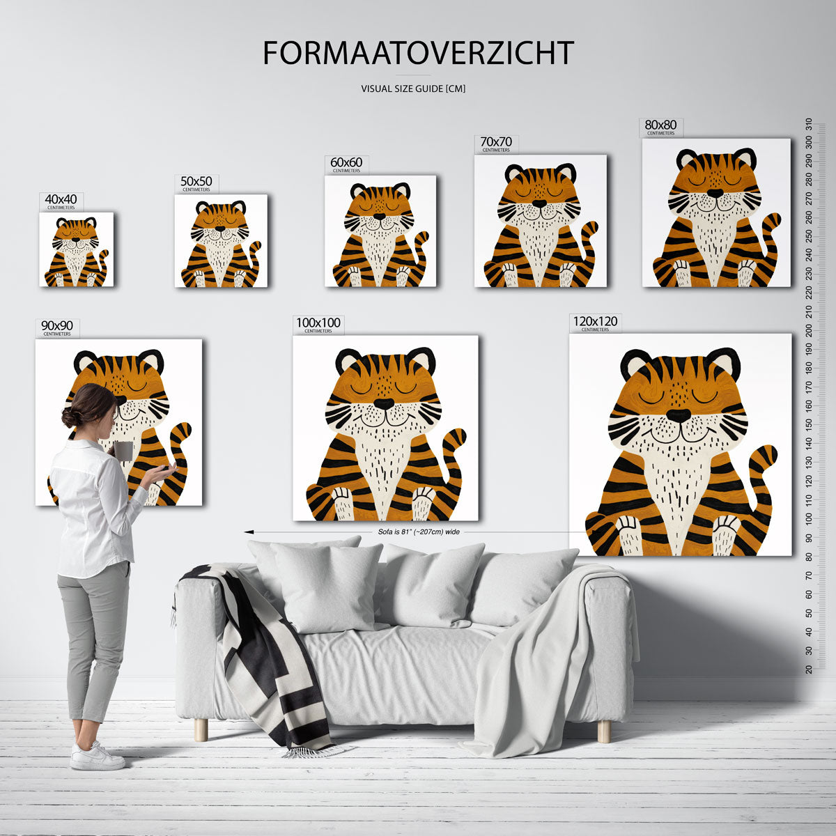 Tijger met gesloten ogen – vierkante muurposter voor de kinderkamer