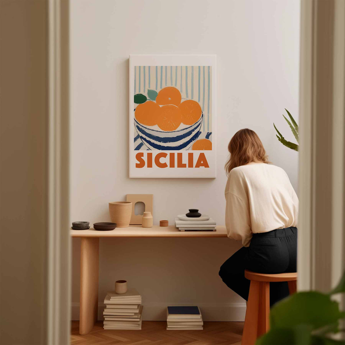 Siciliaanse Sinaasappels in Strepen – staand kunstwerk voor modern interieur