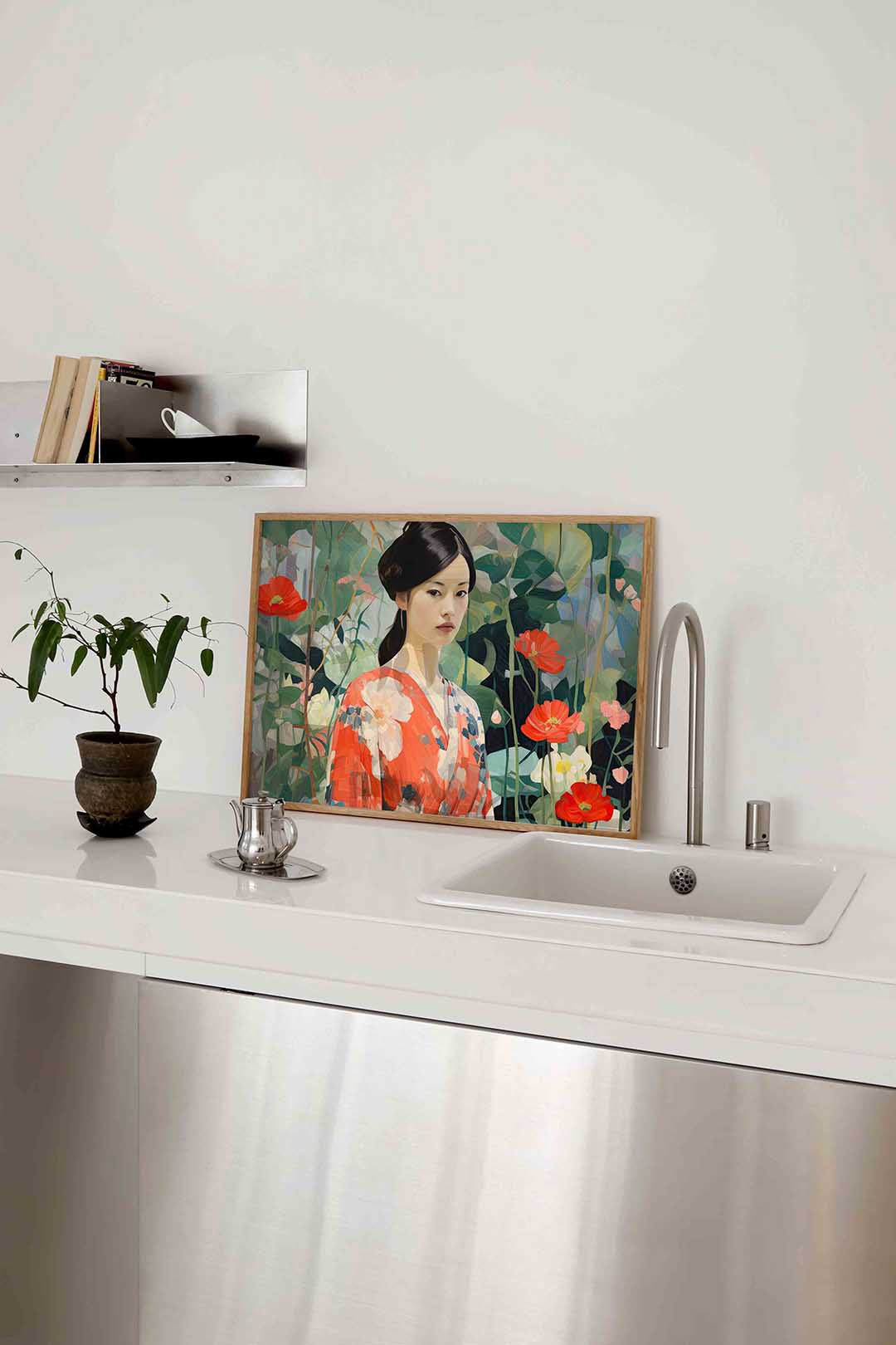 Vrouw in bloemen – keukenposter in liggend formaat