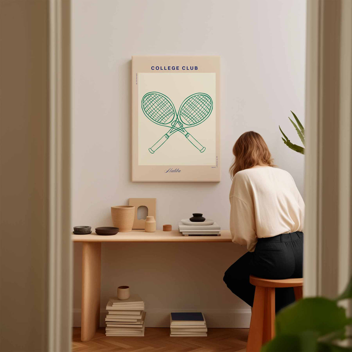 Tennisracket Illustratie - College Club – modern portret kunstwerk van WallArtistic