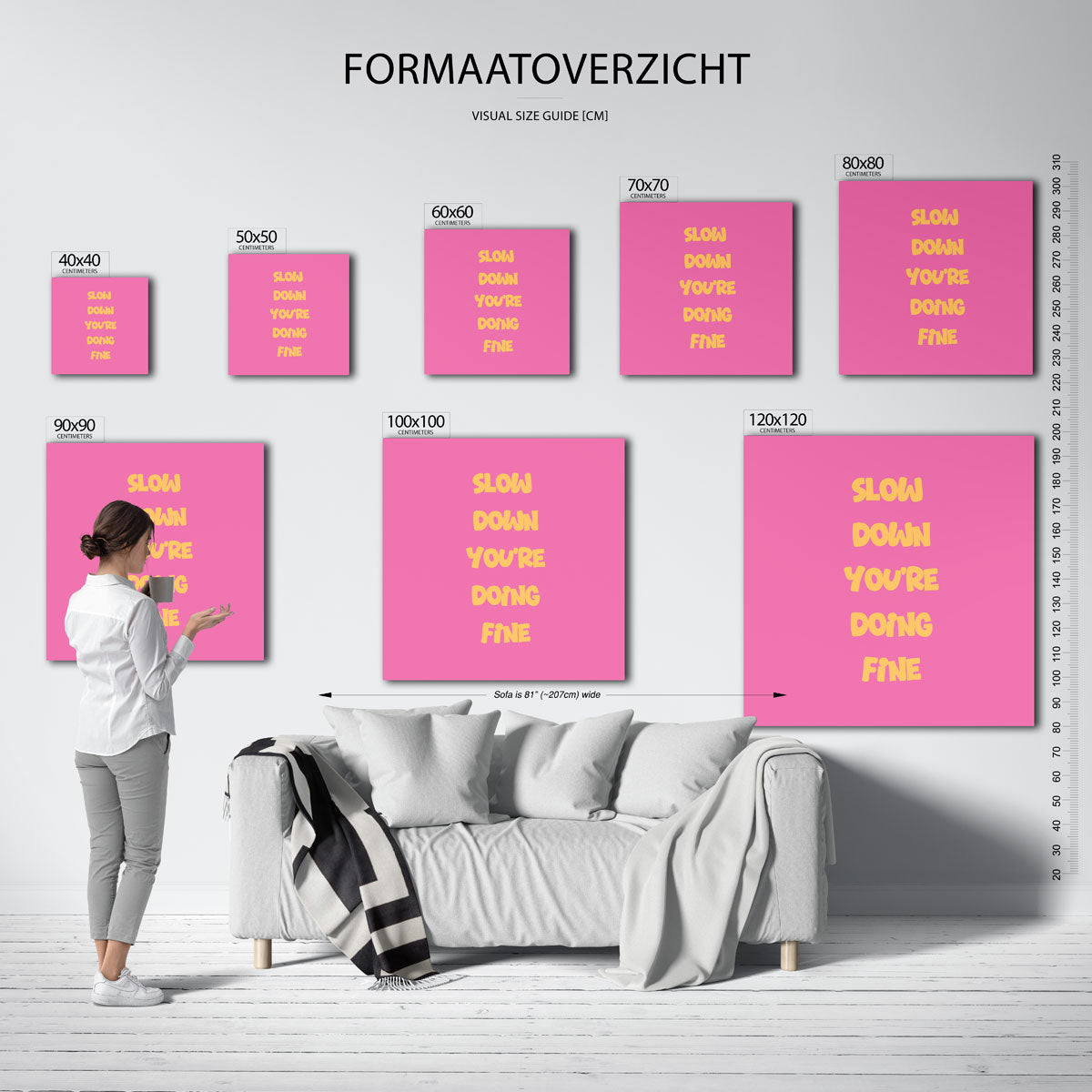 Slow down you're doing fine – kleurrijke vierkante muurposter in Pop Art stijl