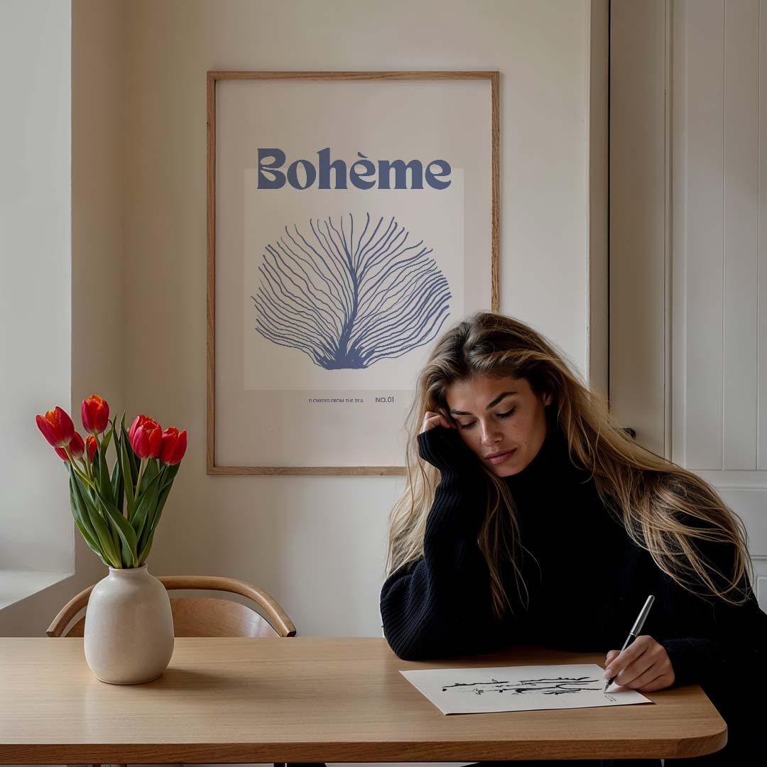 Boho Sea Blossom – staande muurposter met kleurrijke abstracte vormen