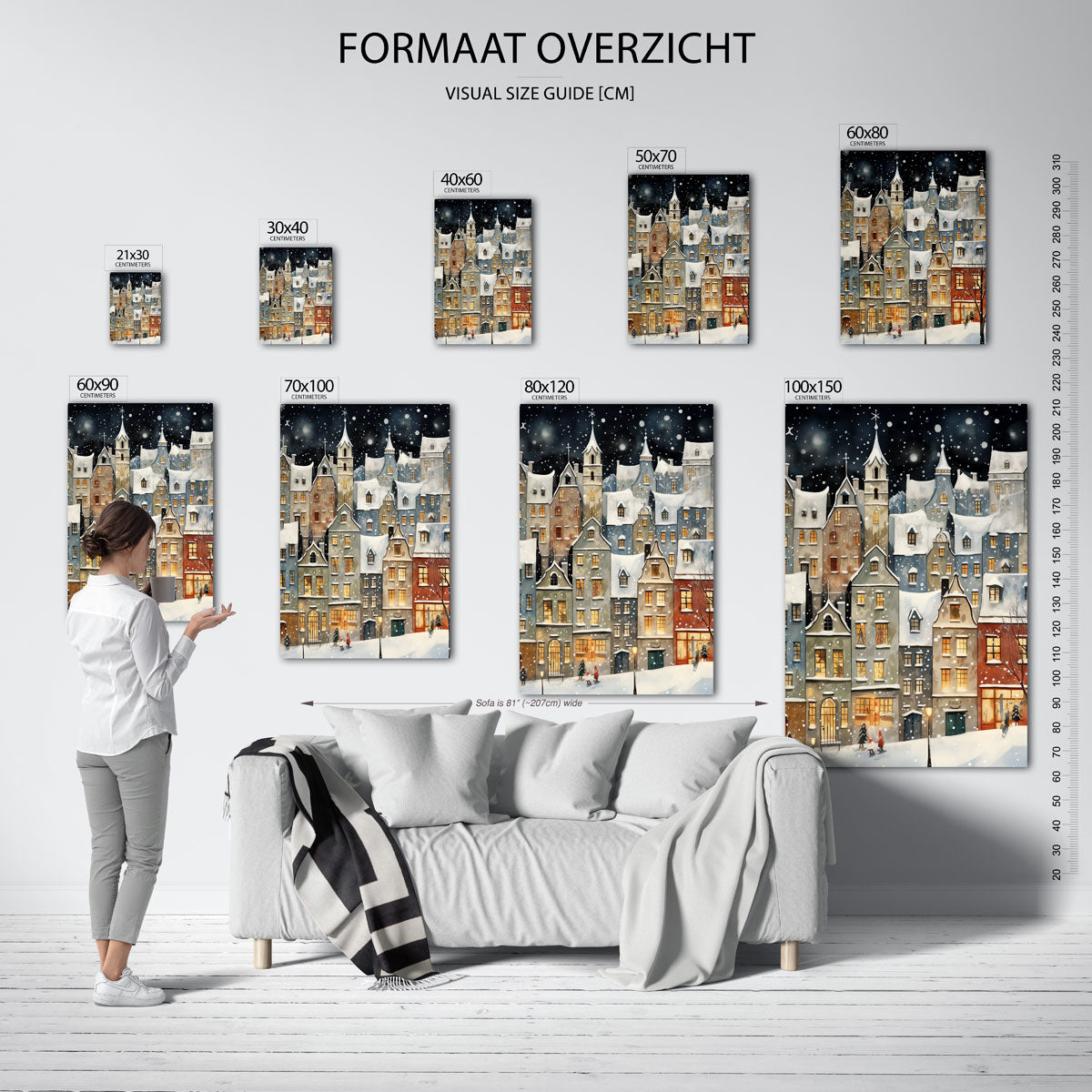 Sneeuwstad in de nacht – staande muurposter voor kerst