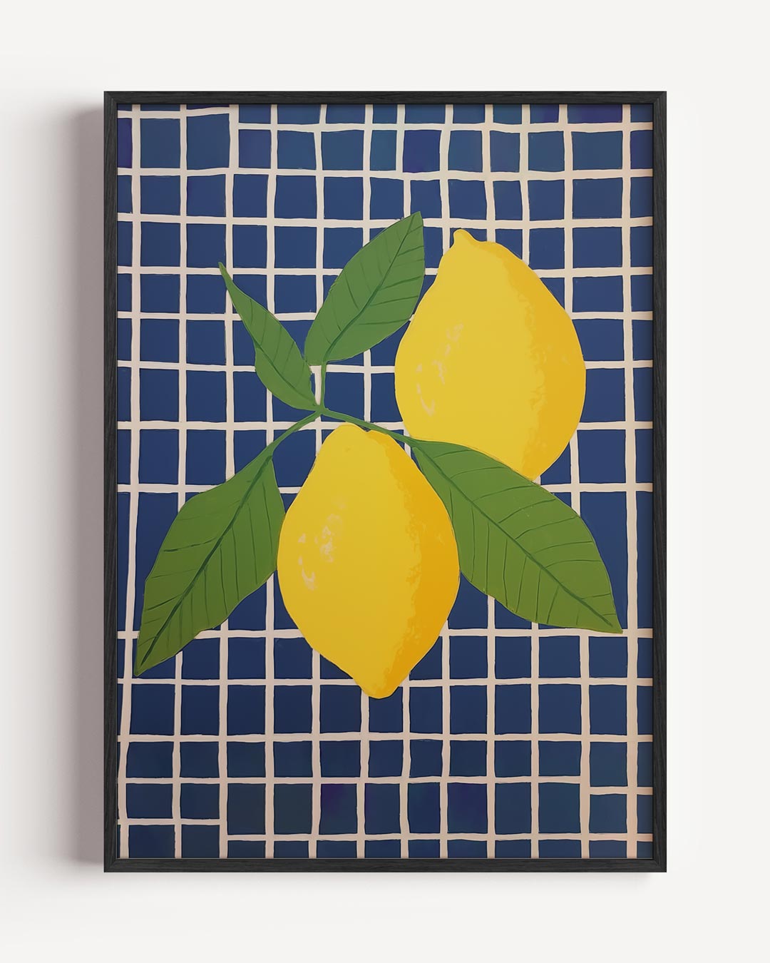 Zonnige Citroenen op Blauw – keuken portret poster als wanddecoratie