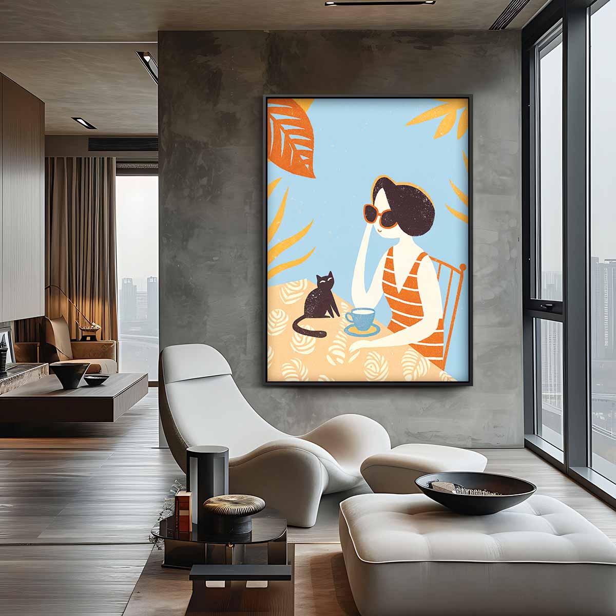 Zonnige Dag met Kat – canvas wanddecoratie in portret formaat