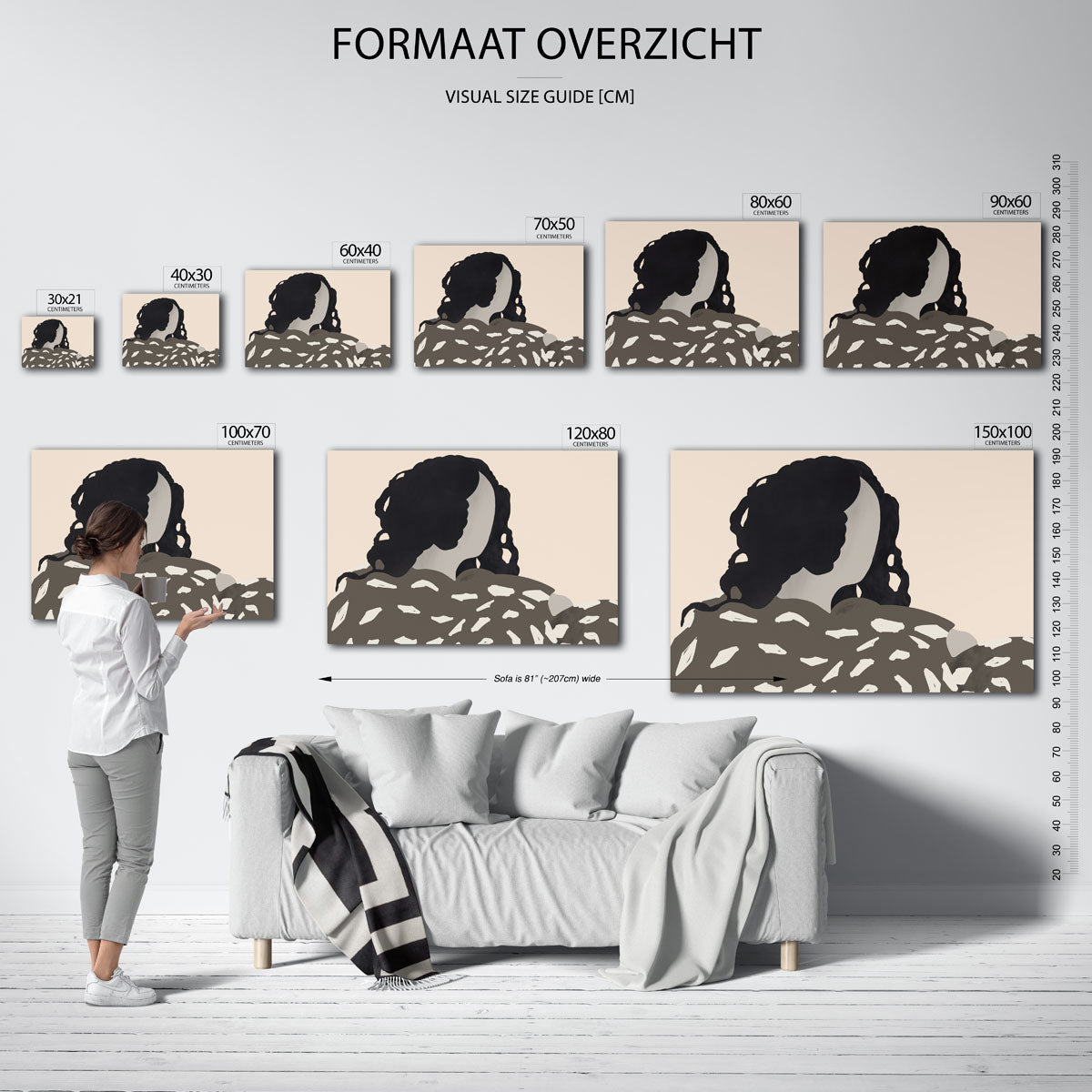 Figuur met donkere haren – liggende muurposter met vrouwelijk portret