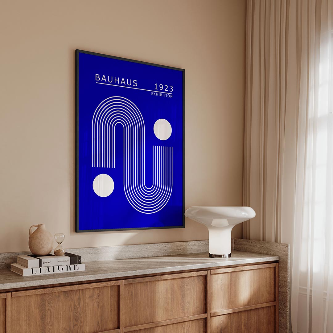 Lijnen en cirkelvormen – geometrische Bauhaus poster in staand formaat
