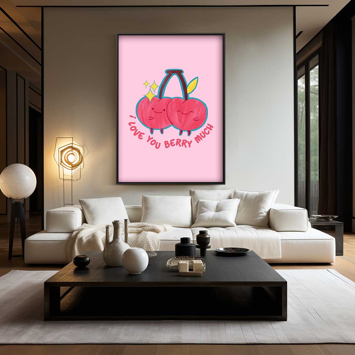 Liefdevolle Kersen Illustratie – modern portret kunstwerk van WallArtistic