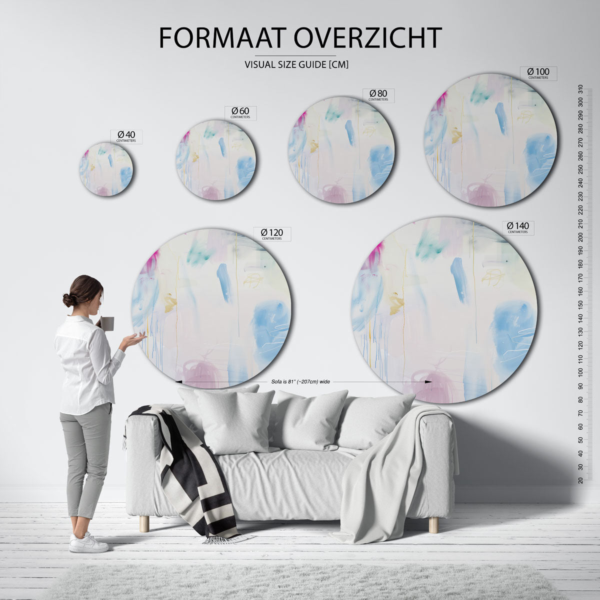 Abstracte penseelstreken – kleurrijke wandkunst als muurcirkel
