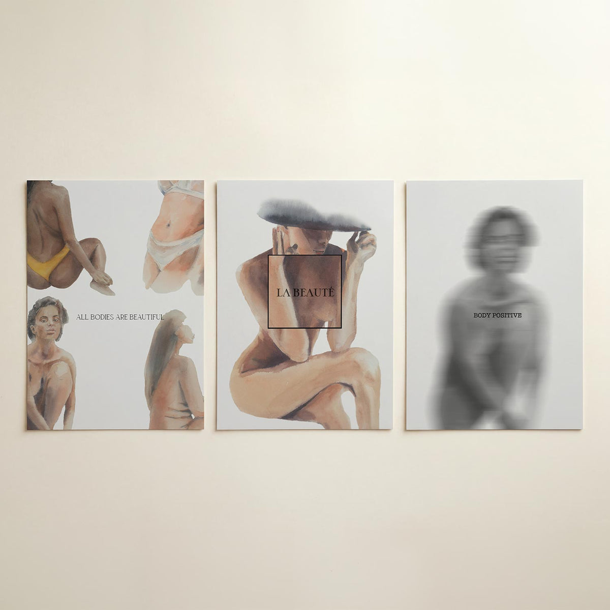 Lichaamsdiversiteit driedelige posterset in interieur