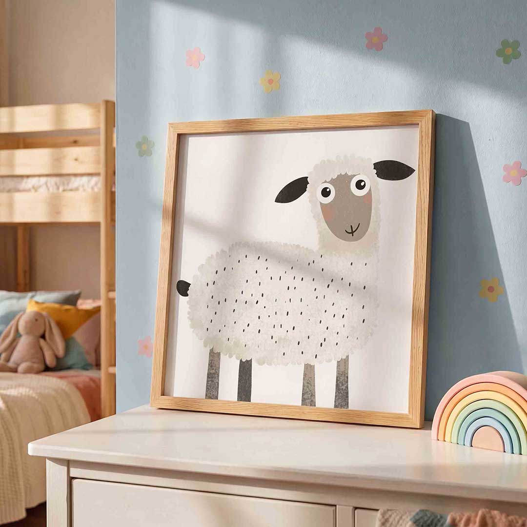 Schattig schaap – speelse wandkunst als vierkante kinderposter
