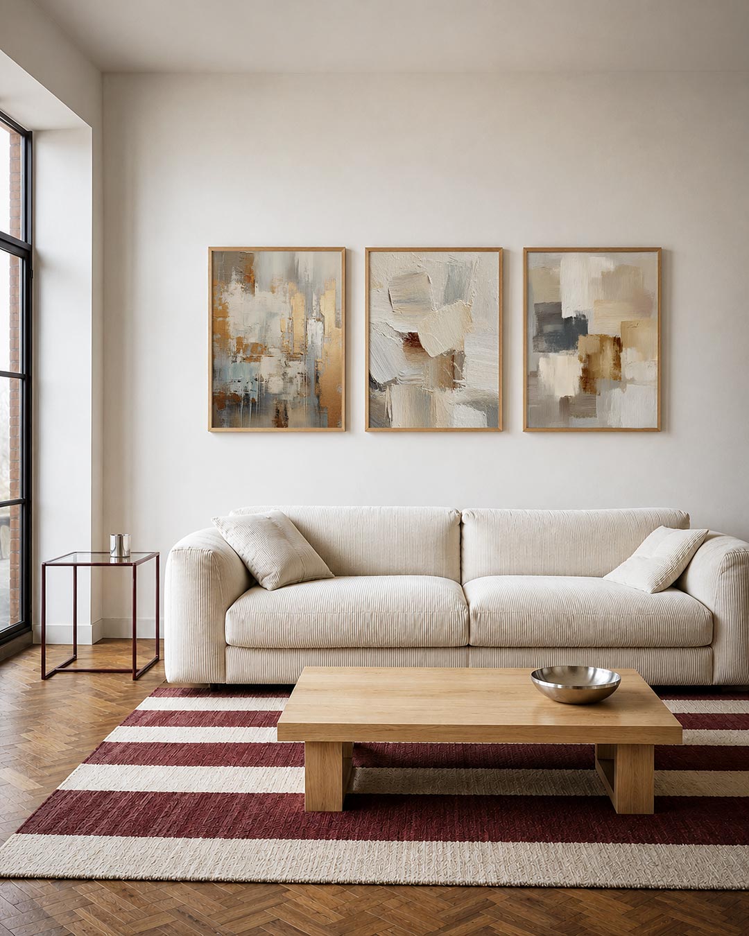 Gouden vlakken driedelige posterset – deze compositie toont een spel van goud, wit en grijs