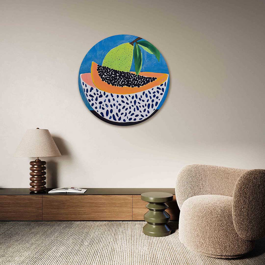 Fruit en patronen – abstracte muurcirkel als ronde wanddecoratie