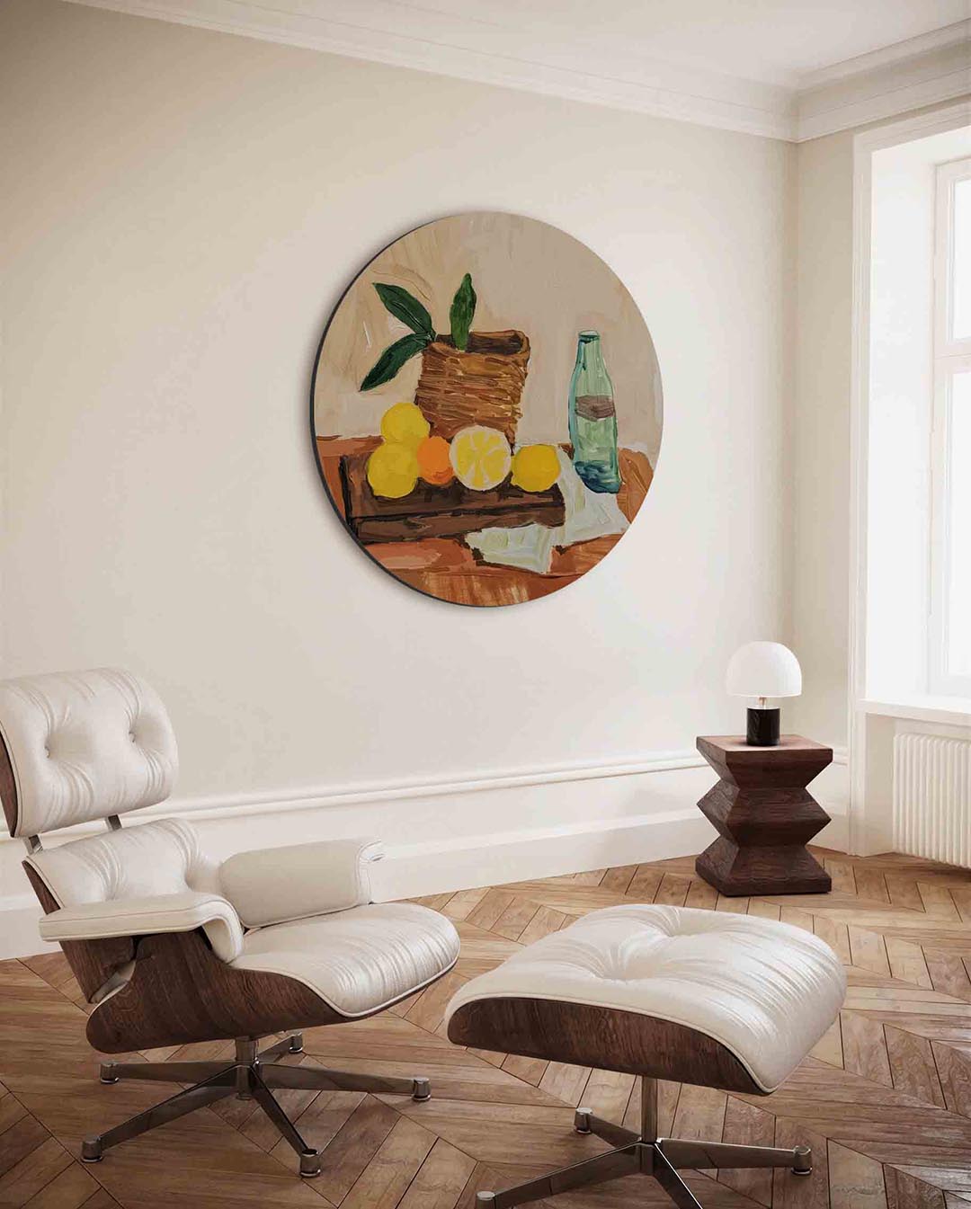 Fruit en fles – moderne ronde wanddecoratie van WallArtistic