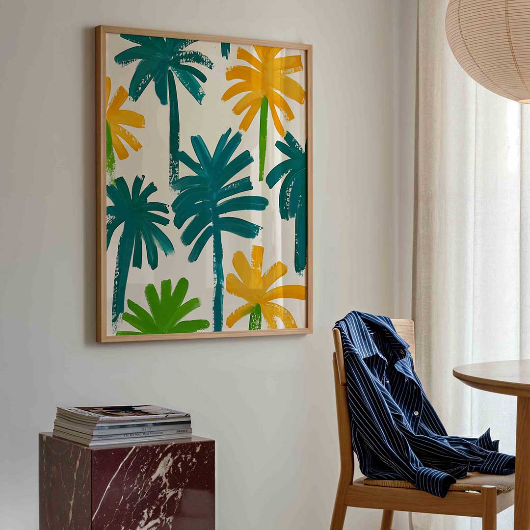 Palmbladeren en bloemen – bloemen poster in staand formaat