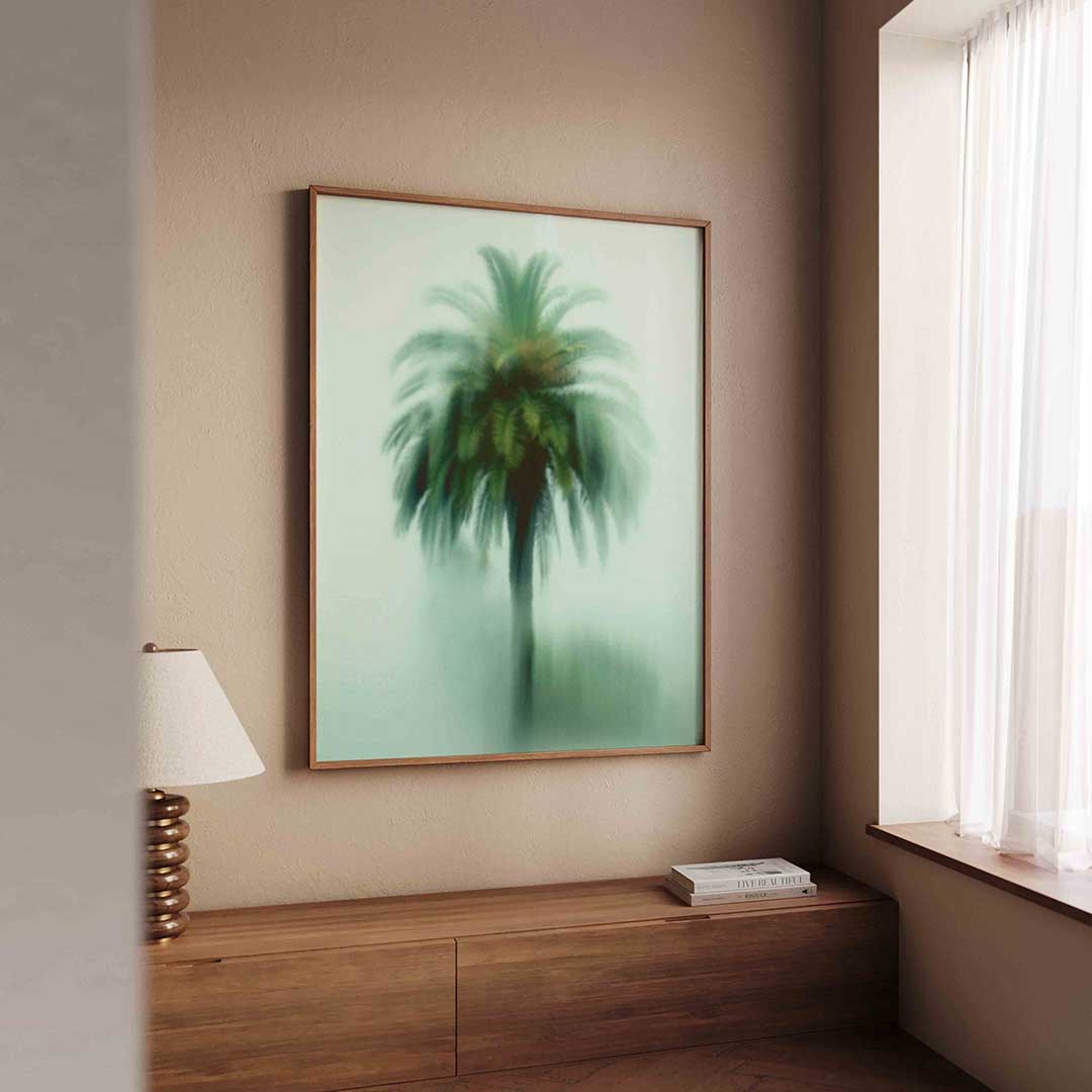 Vervagende palmboom – tropische wandkunst als portret poster