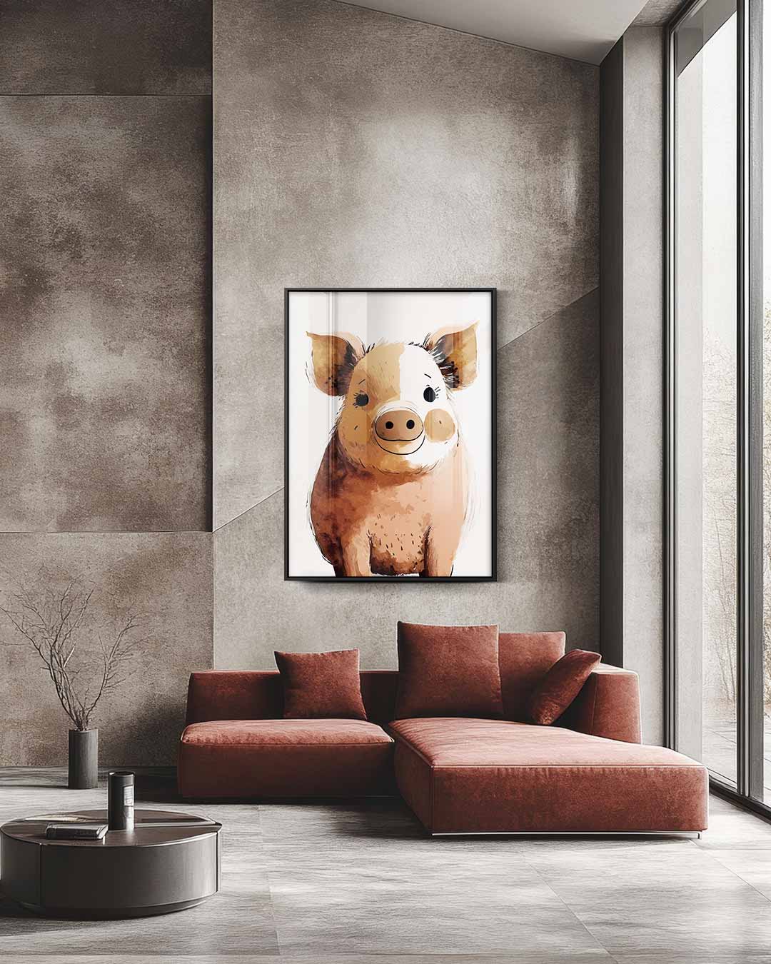 Vrolijk Varkentje Portret – staande wandkunst voor woonkamer of interieur
