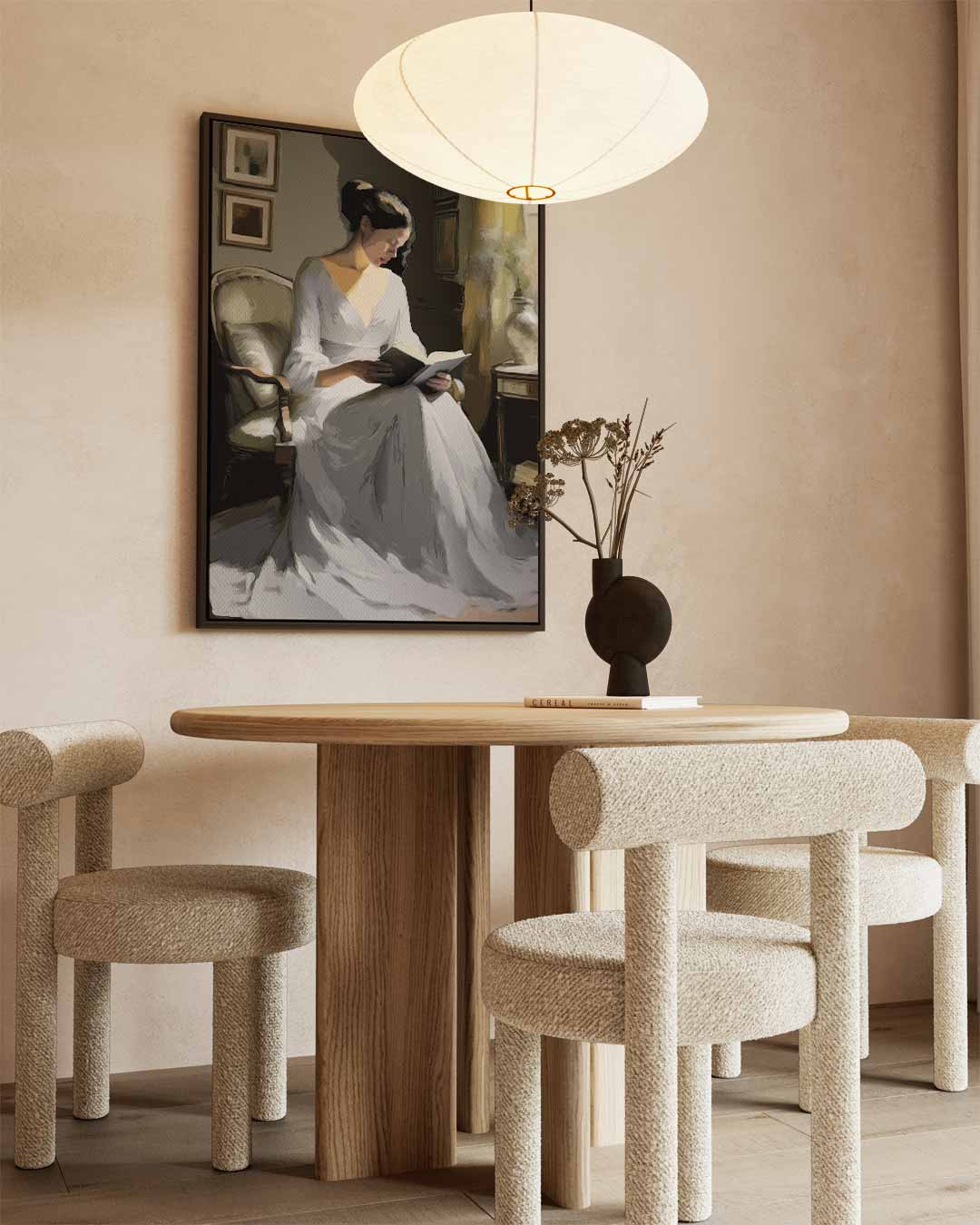 Vrouw Lezend in de Zonnestraal – canvas wanddecoratie in portret formaat