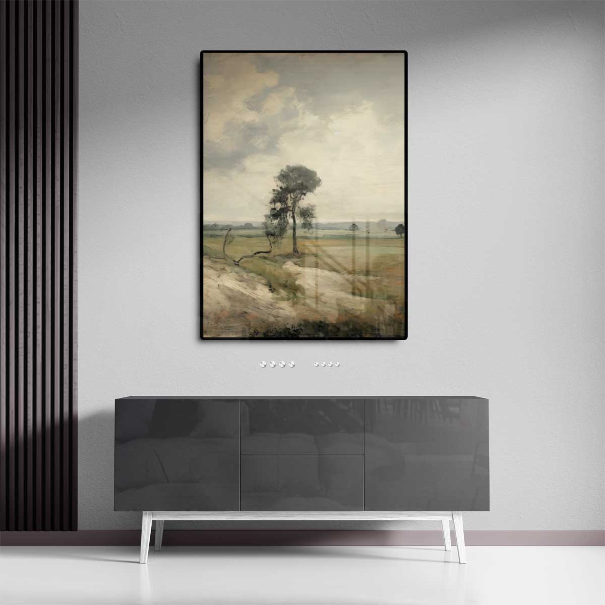 Eenzame Boom in Landschap – plexiglas kunstwerk als wanddecoratie