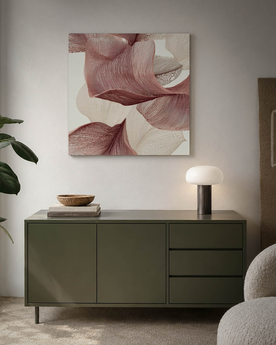 Organische lijnen kunstwerk – detailweergave – dit werk toont vloeiende, golvende vormen met fijne lijnen in een harmonie van