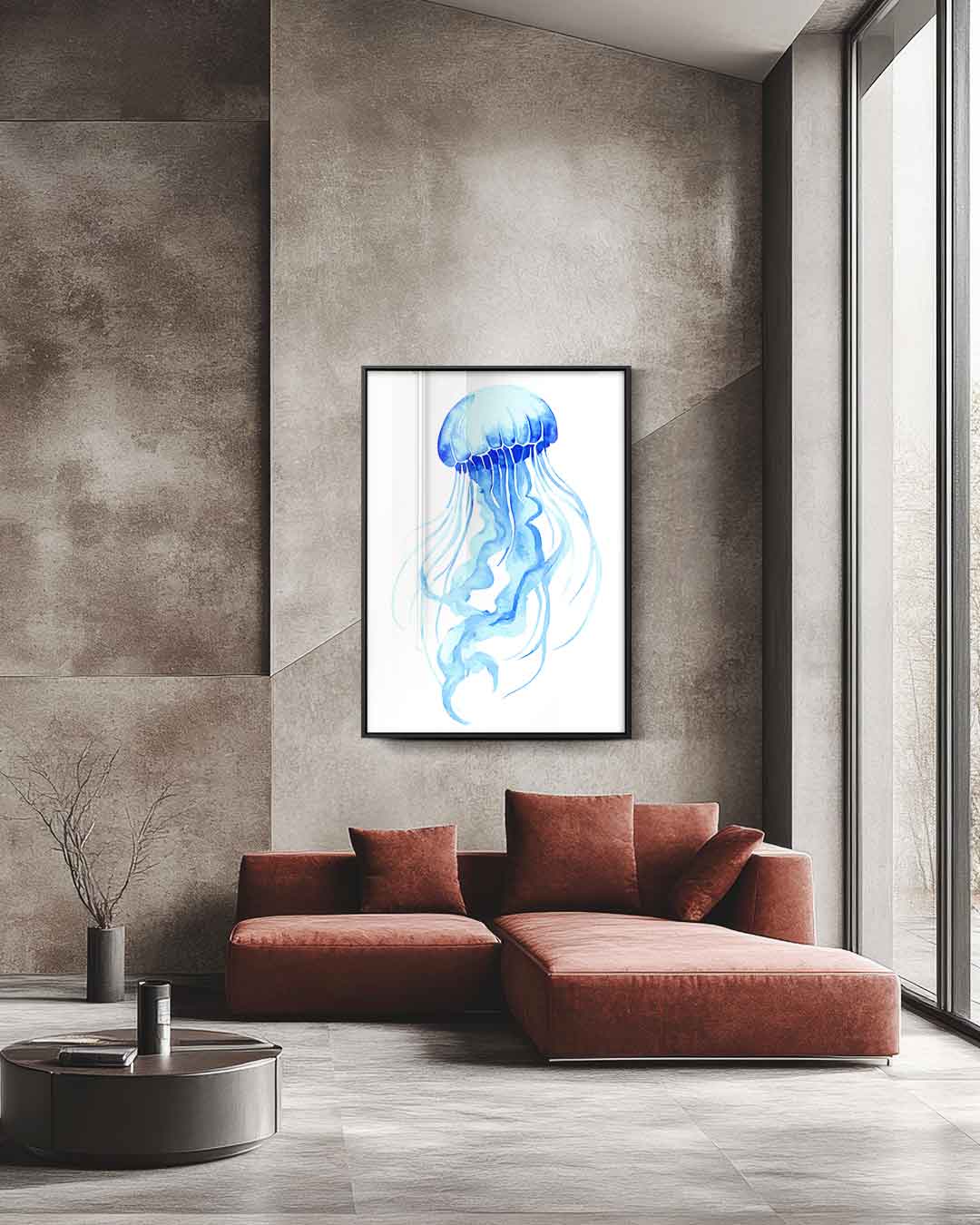 Dromerige Kwallen in Blauw – staande wandkunst voor woonkamer of interieur