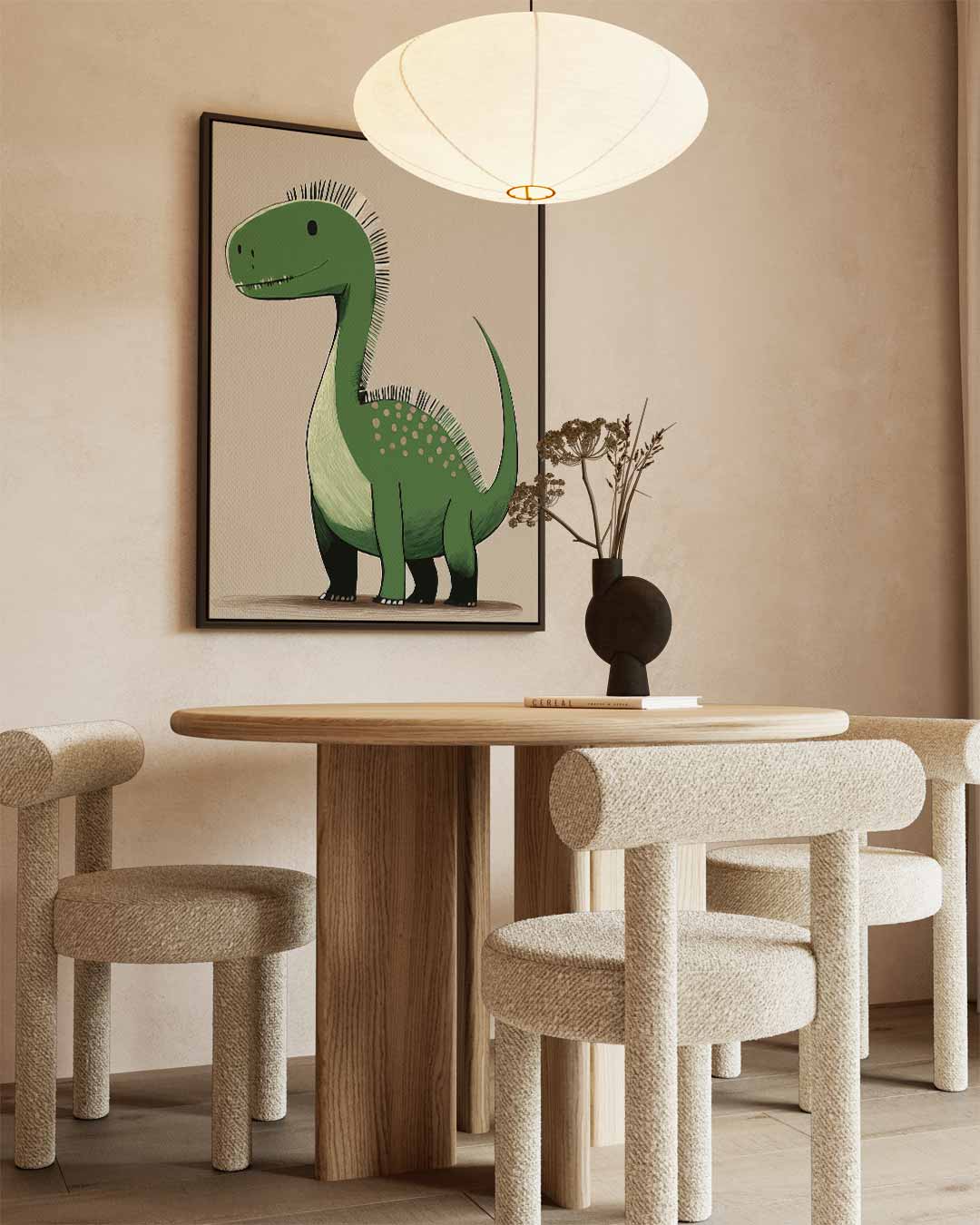 Vriendelijke Dino Illustratie – staand kunstwerk voor modern interieur