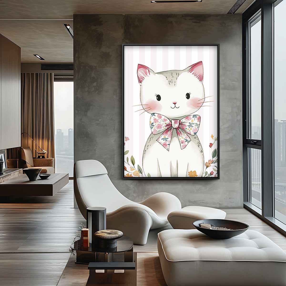 Schattige Kat Met Strik – canvas wanddecoratie in portret formaat
