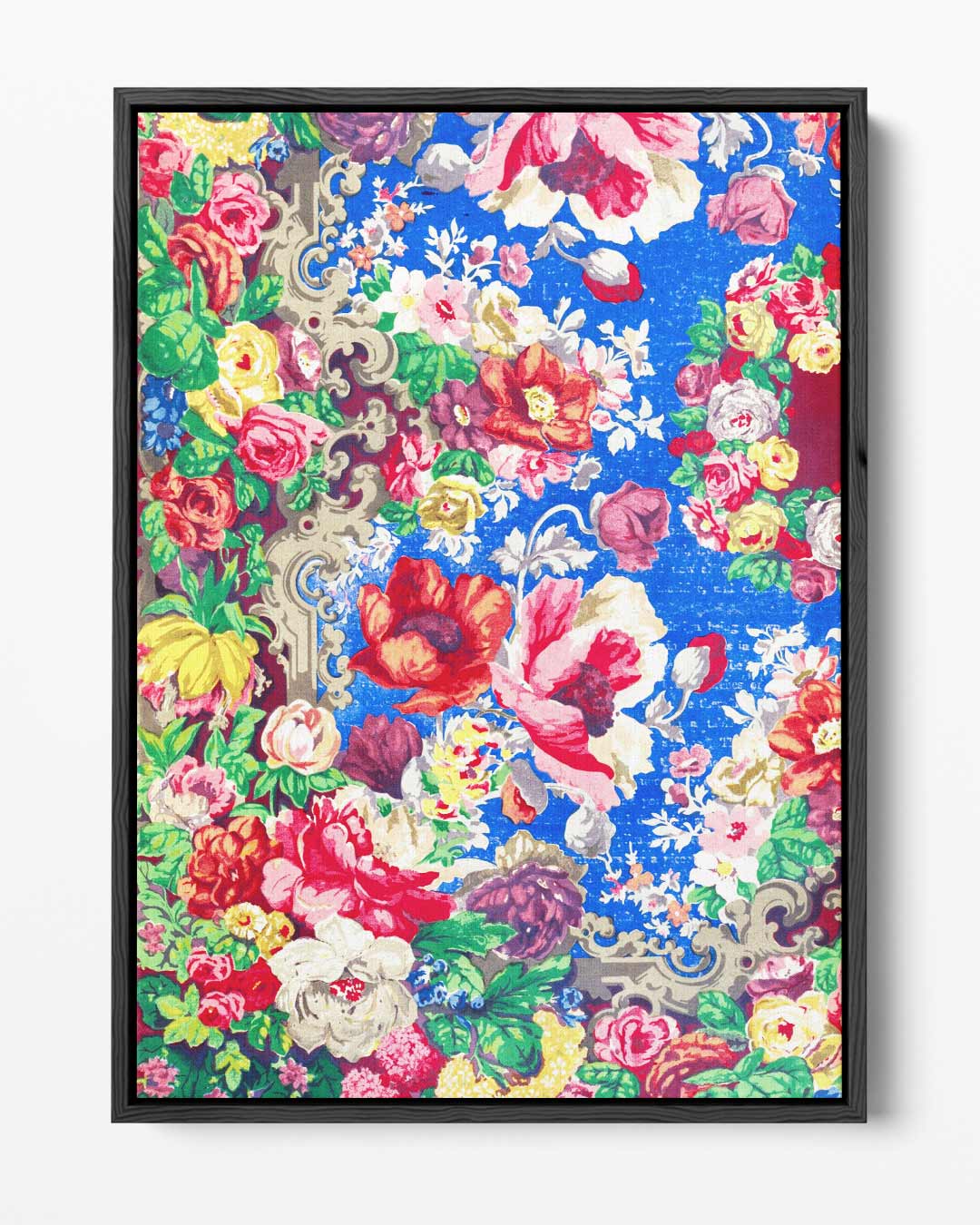Bloemenpracht op Blauw – portret kunstwerk als wanddecoratie