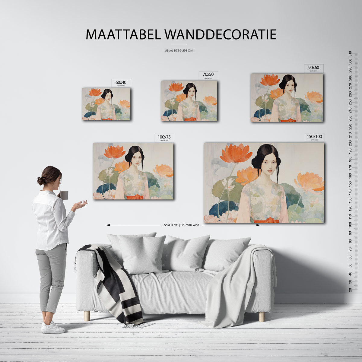 Vrouw met bloemen – kunstwerk op canvas, dibond of plexiglas