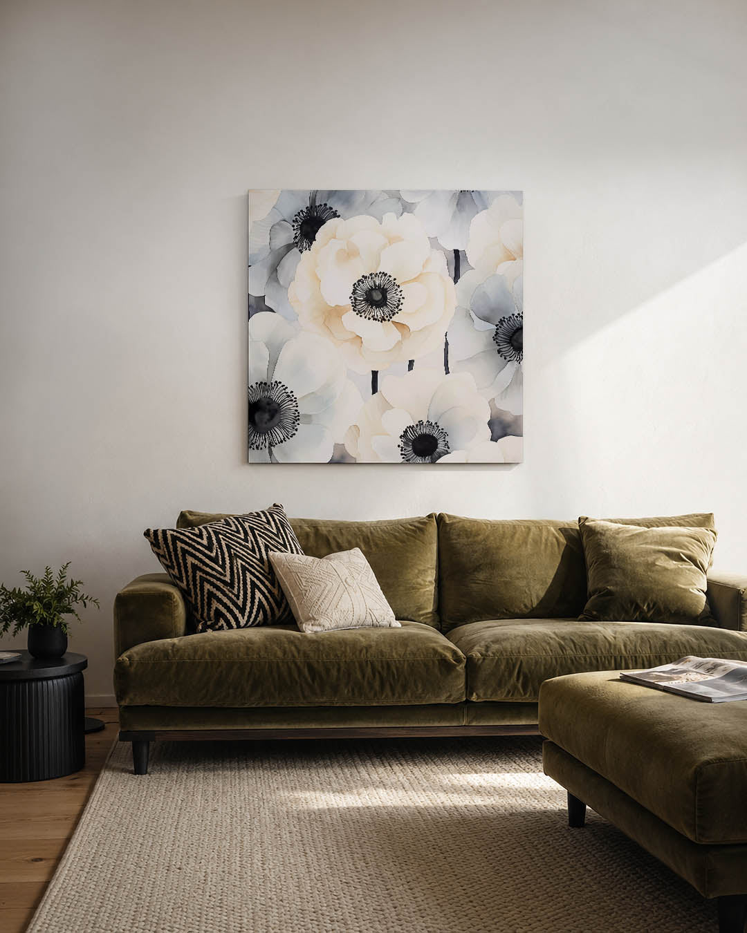 Bloemrijke compositie kunstwerk – derde productweergave – dit kunstwerk toont delicate bloemen in zachte tinten, met