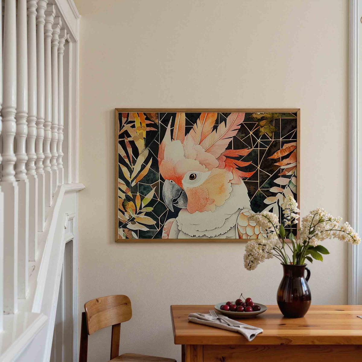 Papegaai met bladeren – dieren poster in liggend formaat