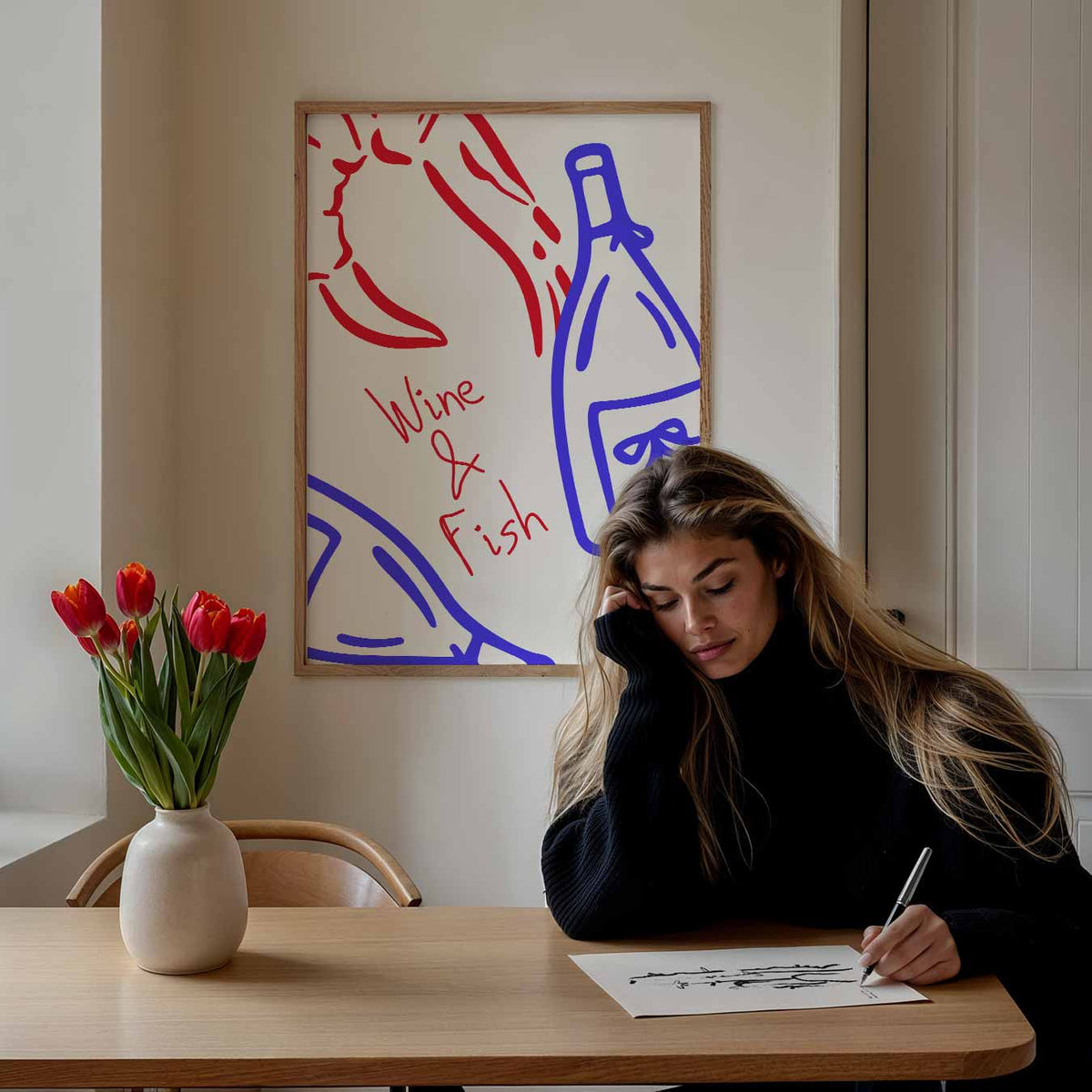 Wijn & Vis Stijlvolle – keuken portret poster, afbeelding 7