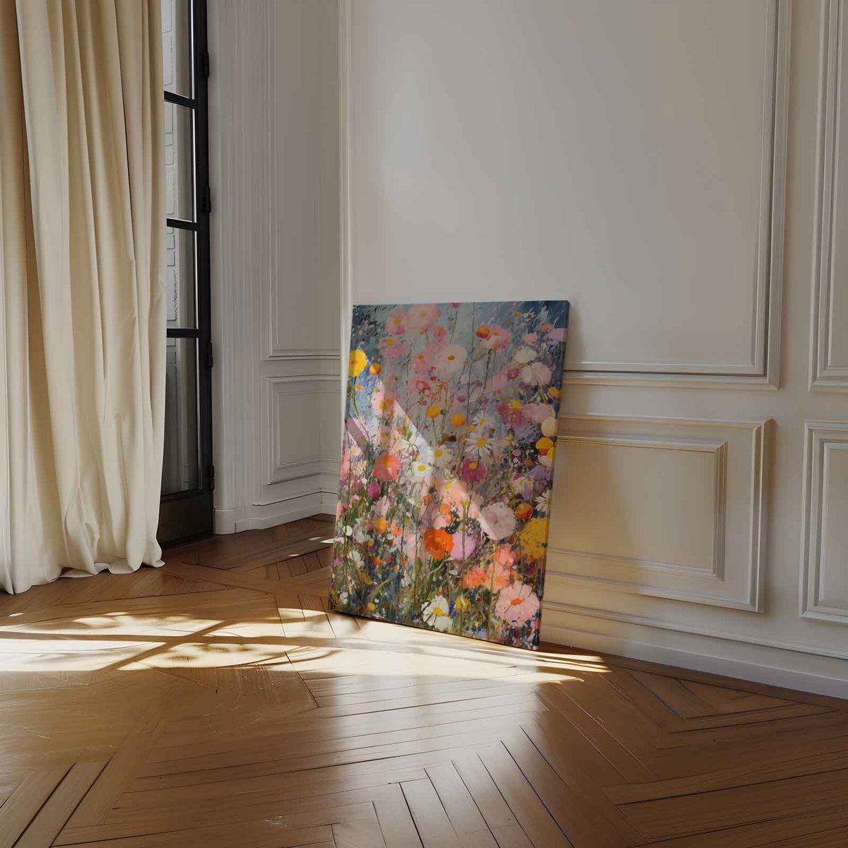 Kleurrijke Bloementuin Schilderij – dibond kunstwerk als wanddecoratie