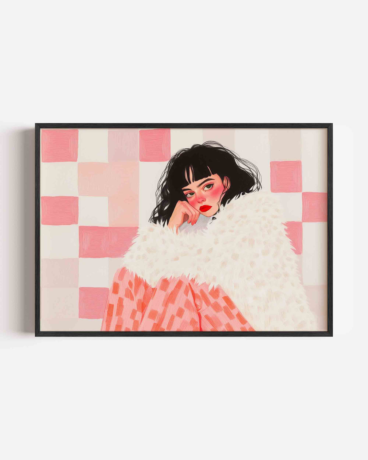 Vrouw met bontjas – moderne landscape poster als wanddecoratie