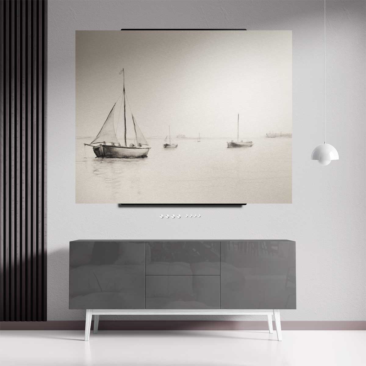 Rustige Zeilboten op de Horizon – staande wandkunst voor woonkamer of interieur