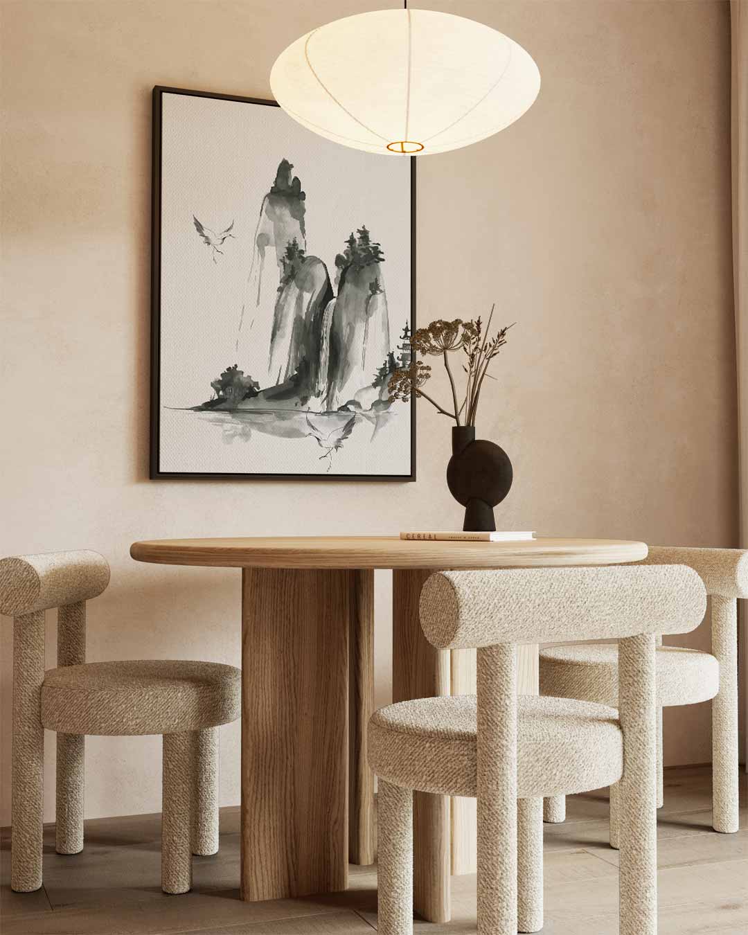 Monochrome Berglandschap – staand kunstwerk voor modern interieur