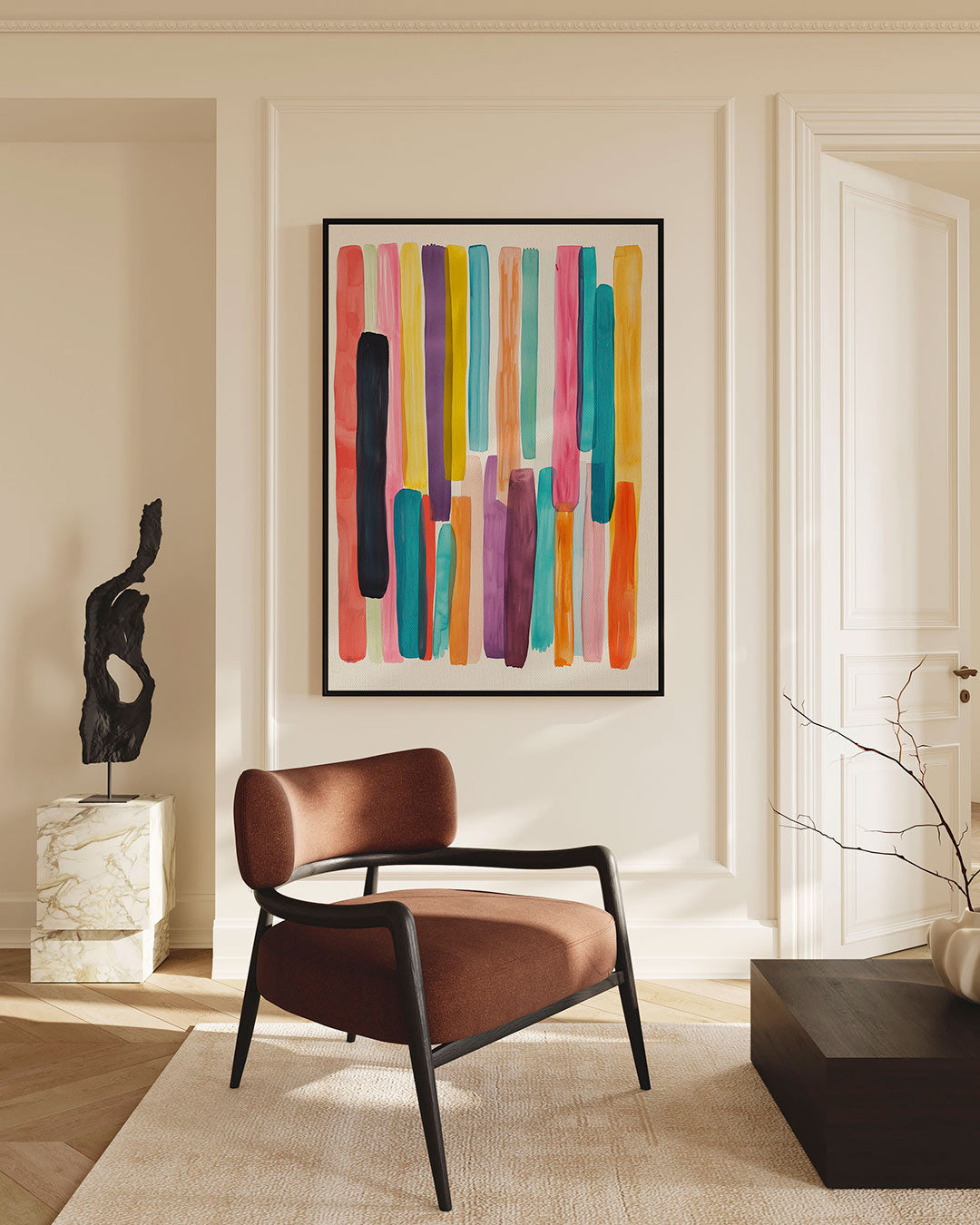 Kleurrijke verticale strepen – staand wanddecoratie kunstwerk