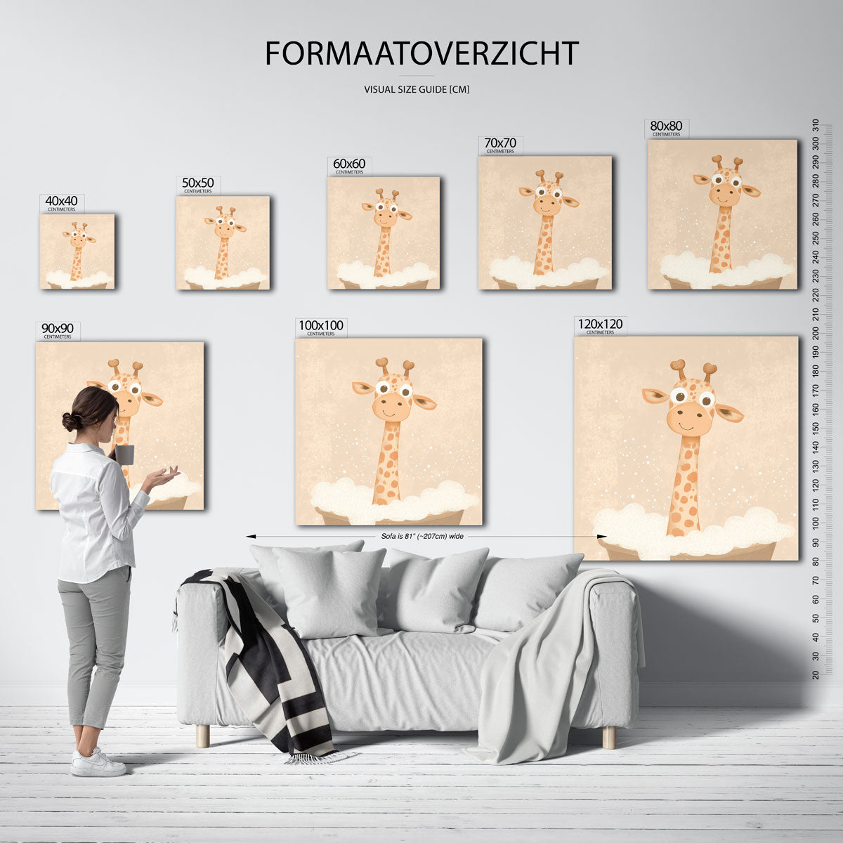 Schattige giraffe – vierkante muurposter voor de kinderkamer