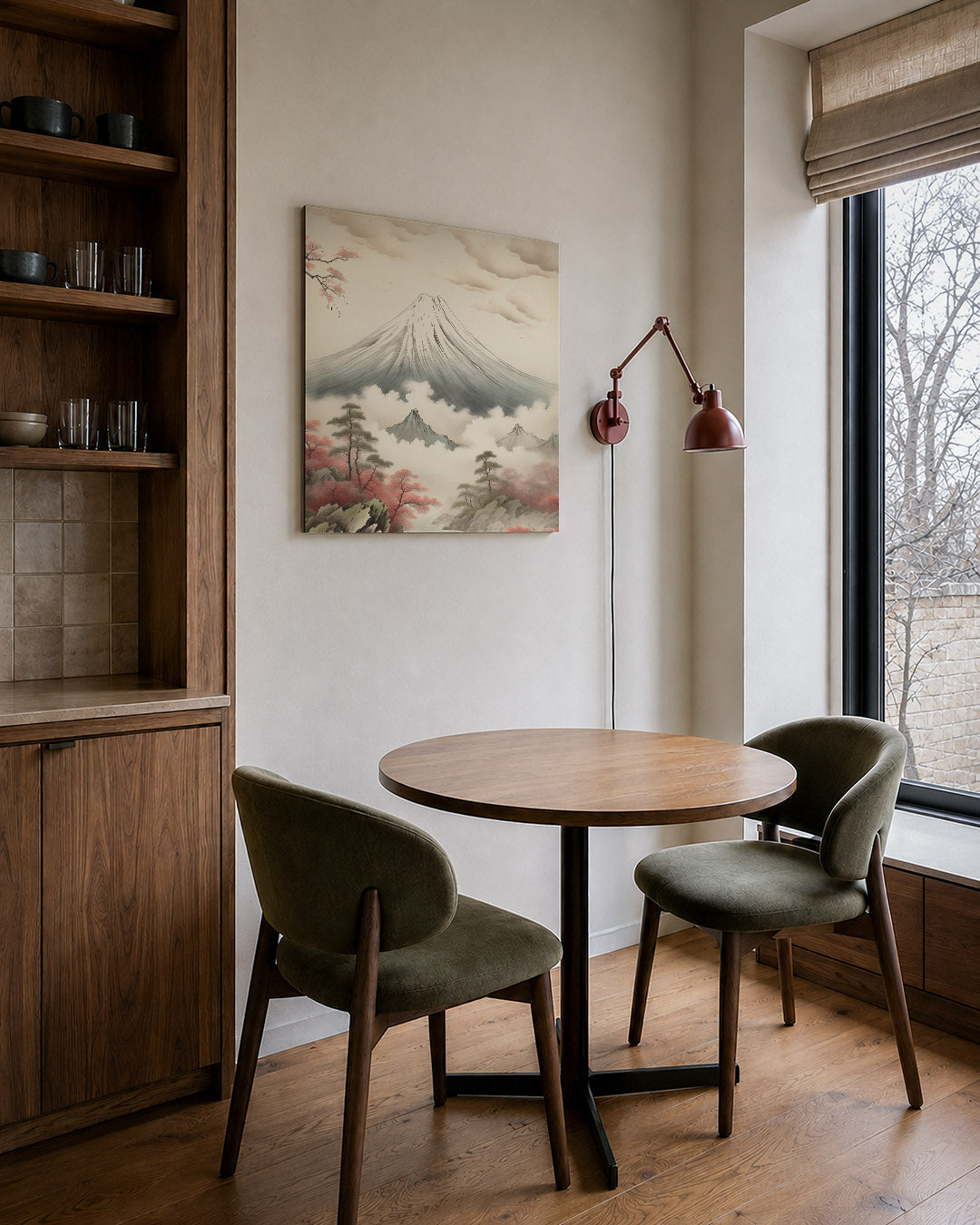 Serene berglandschap kunstwerk – derde productweergave – dit kunstwerk toont een majestueuze berg omgeven door wolken en