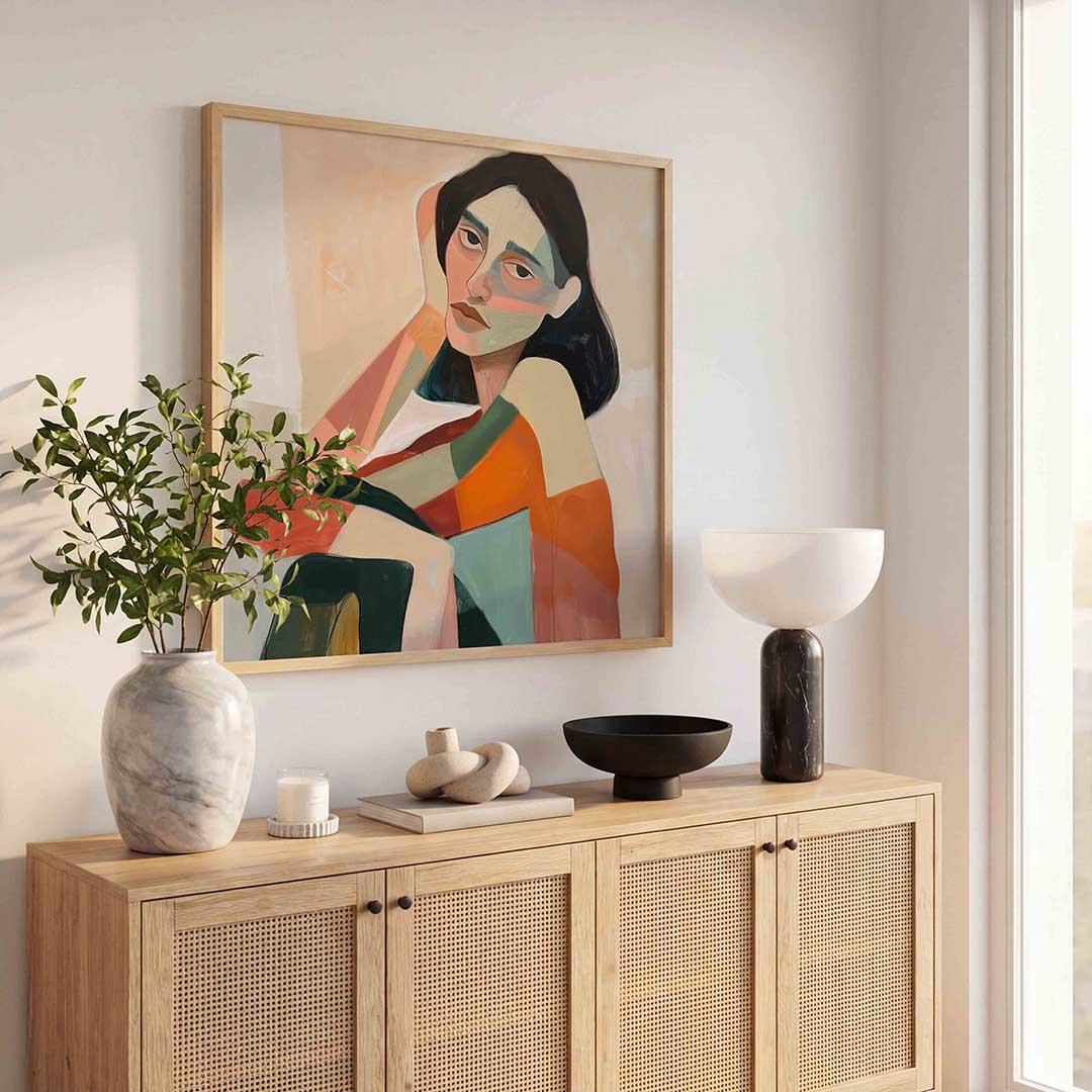Vrouwelijk portret – kunst en design poster in vierkant formaat