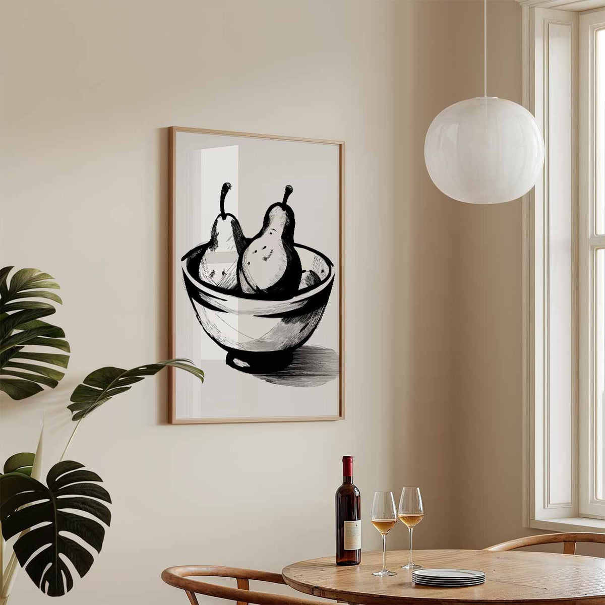Stijlvolle Perentekening – keukenposter in staand formaat