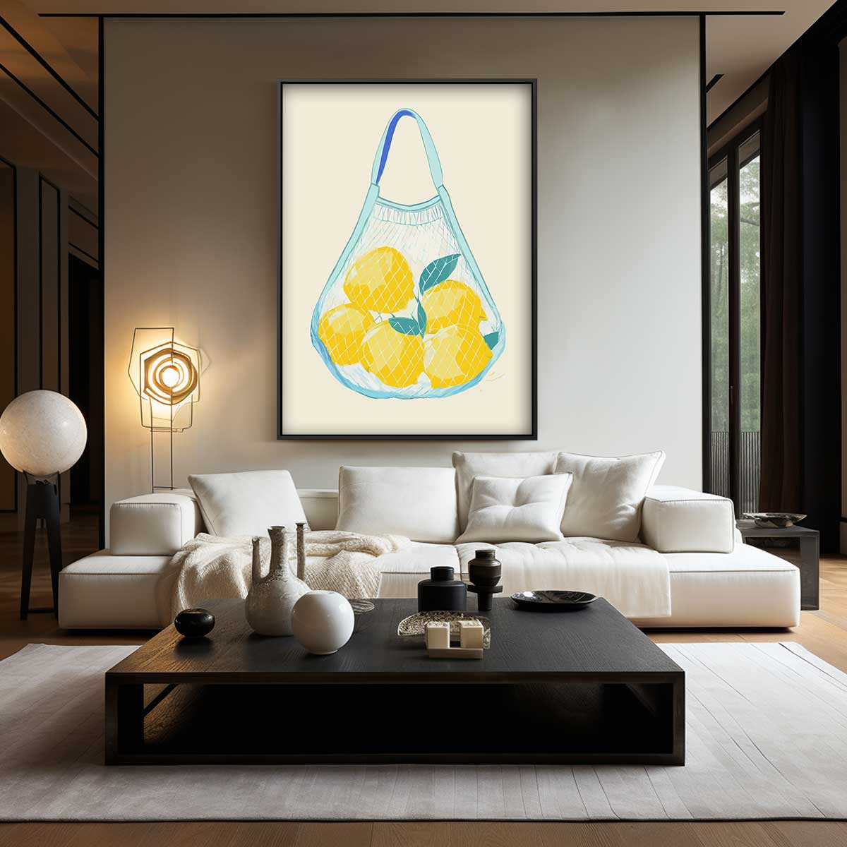 Citroenen in een Netzak – kunstwerk met zwarte baklijst
