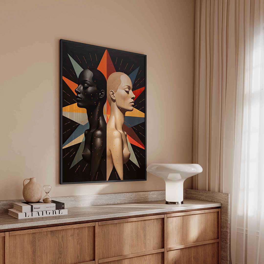 Twee gezichten in profiel – surreal poster in staand formaat