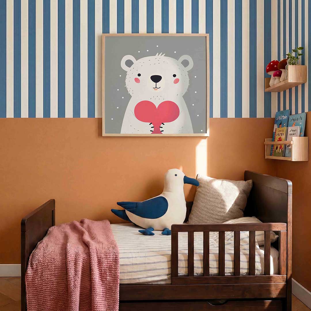 Witte beer met hart – kids poster in vierkant formaat