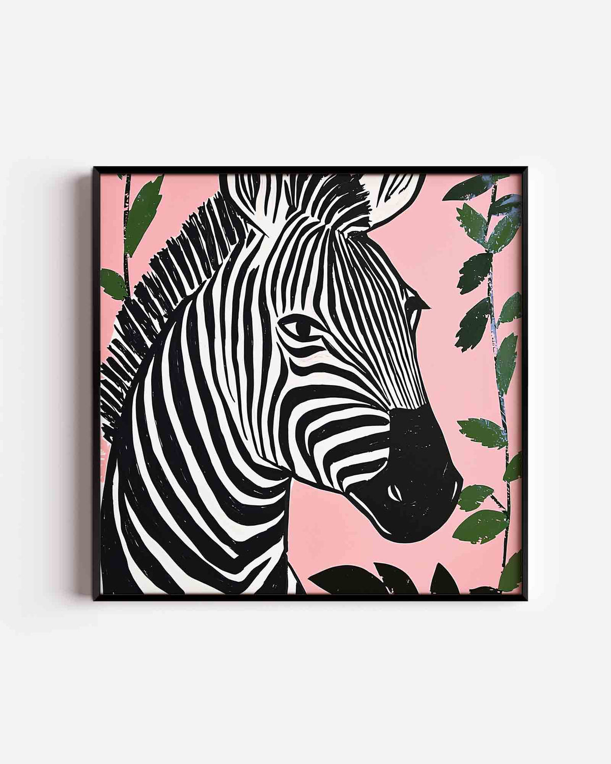 Zebra op roze – vierkante dierenposter als wanddecoratie