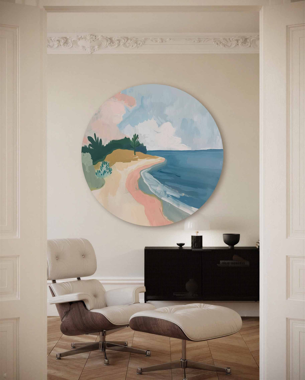 Strand en zee – muurcirkel met kleur en vormen voor aan de muur