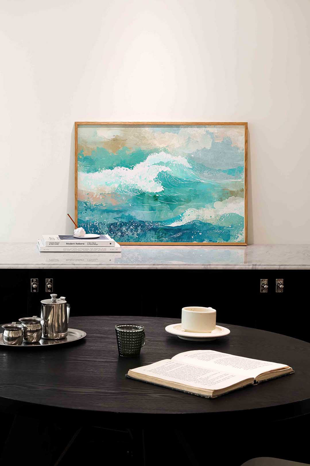 Golven in turquoise – abstracte poster in liggend formaat